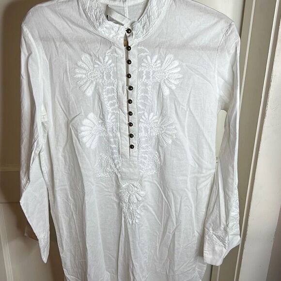 ❤️White Embroidered Long Sleeve Shirt Dress Kurta Size Medium - Picture 2 of 5